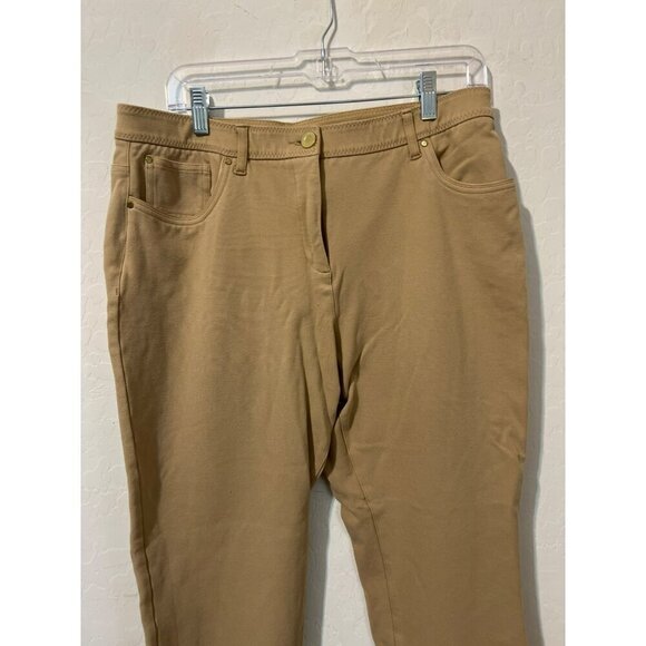 Chico's Sz 2.5 (US L 14) Stretch Knit Pants Tan Elastic Waist - Picture 3 of 6